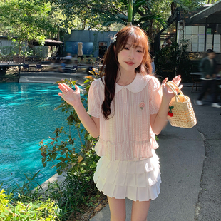 东京岁时记jk粉色衬衫 衬衣白色半身裙轻奢高级两件套 短裙女夏新款