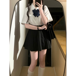 女夏小个子黑色百褶半身裙短裙套装 东京岁时记jk原创制服短袖 衬衫