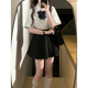 女夏小个子黑色百褶半身裙短裙套装 东京岁时记jk原创制服短袖 衬衫