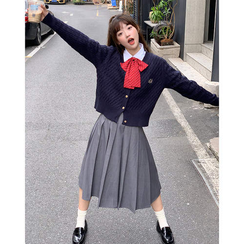 原创JK学院风可爱灰色百褶长裙