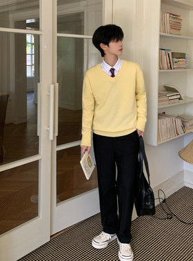 东京岁时记DK秋冬季新款日系学院风黄色针织衫校供感男款毛衣上衣
