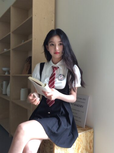 学院风设计感假两件连衣裙夏季