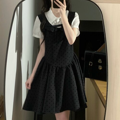 东京岁时记jk黑色连衣裙假两件女