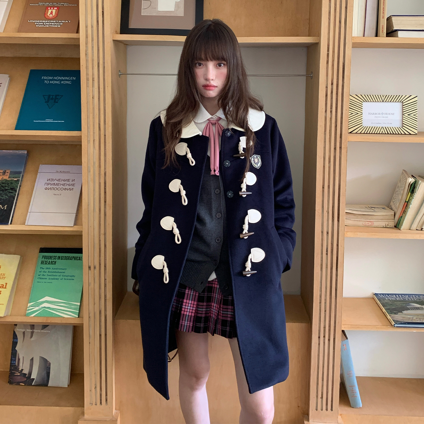 东京岁时记学院风中长款毛呢外套