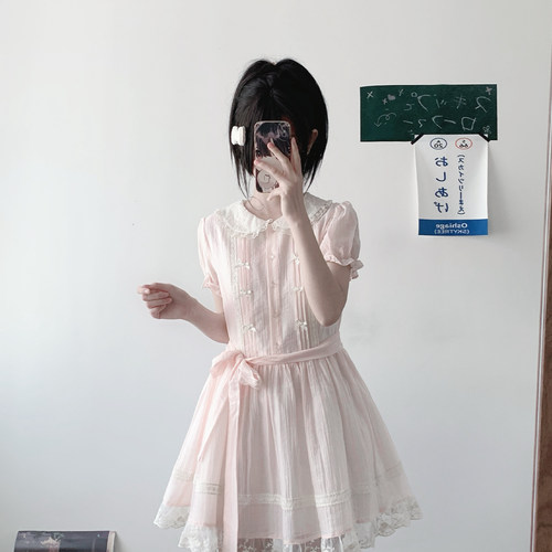 东京岁时记jk粉色甜美蕾丝连衣裙