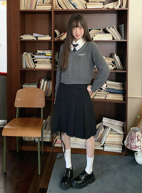 日系JK制服百褶裙女夏校供感黑色中长半身裙黑色显瘦东京岁时记jk