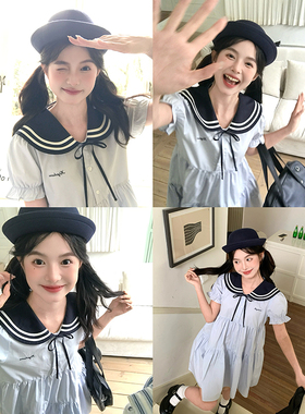 东京岁时记jk日系可爱白色连衣裙夏宽松绝美海军领甜美jk连衣裙女
