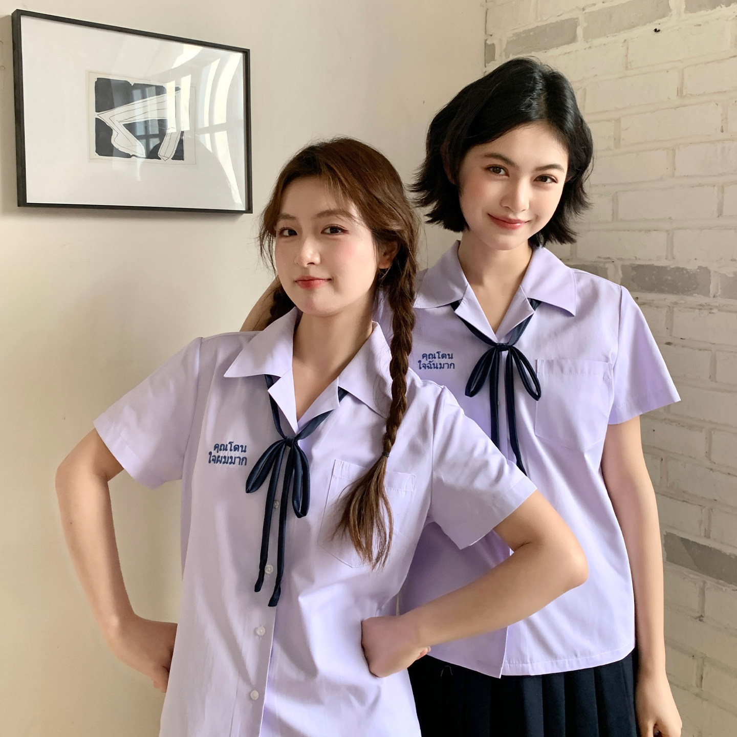 东京岁时记jk毕业季甜美可爱泰国校服紫色西装领泰式短袖衬衫女夏