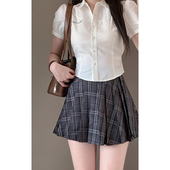 短袖 小个子短款 衬衫 夏季 女白色新款 东京岁时记收腰学生jk修身