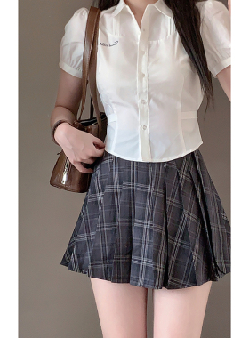 东京岁时记收腰学生jk修身短袖衬衫女白色新款夏季小个子短款衬衫