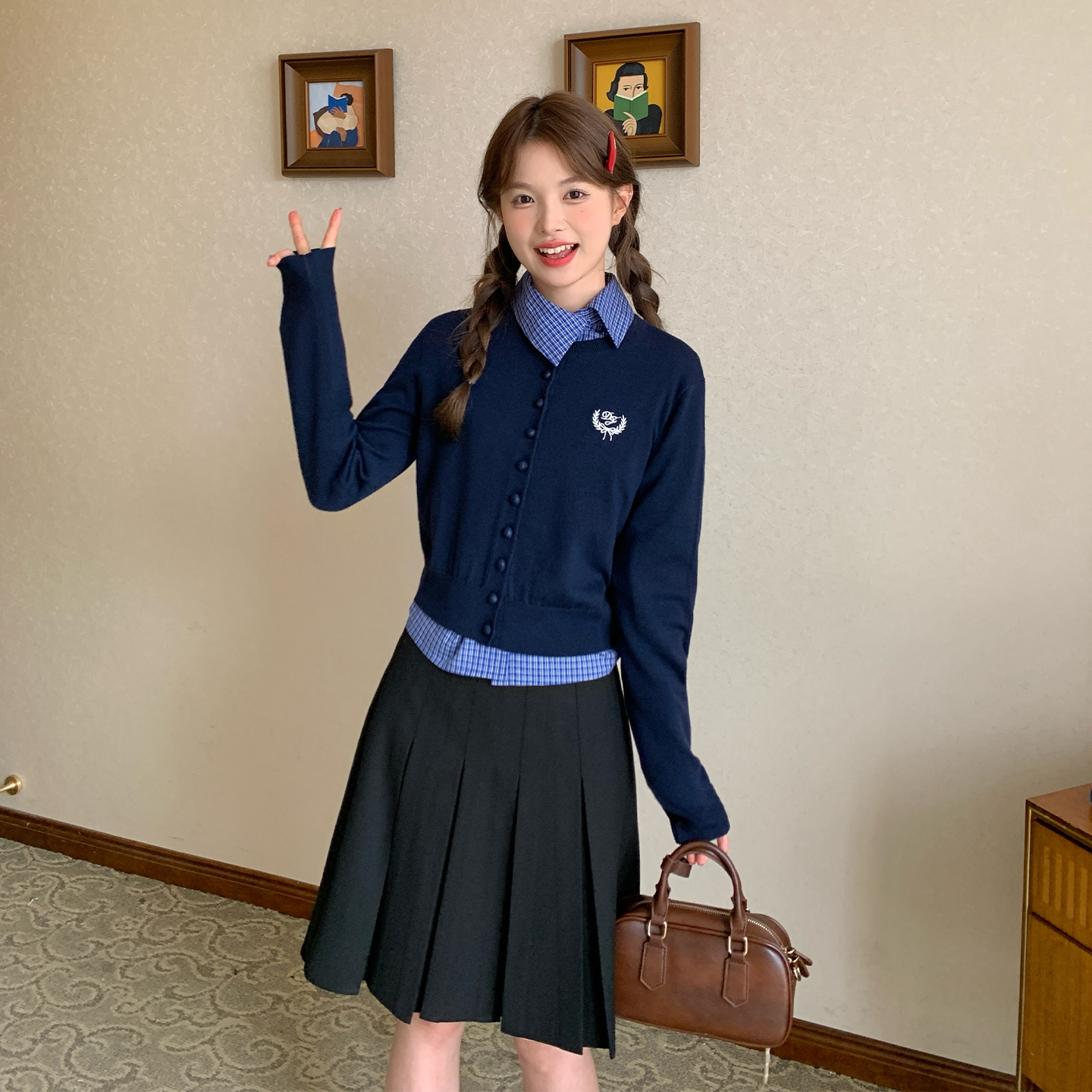 复古设计感针织开衫女