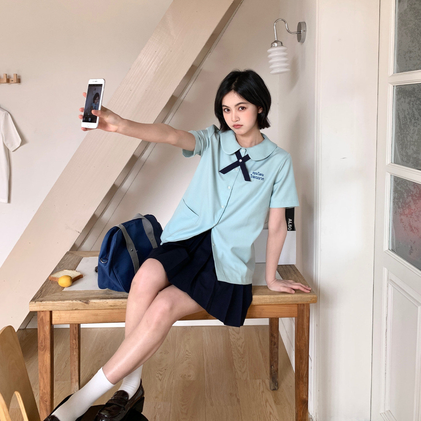 东京岁时记jk制服薄荷绿泰式衬衫女夏季小个子显白学院风短袖上衣