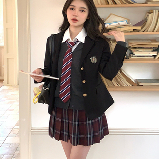 高级感布朗茶茶套装 东京岁时记jk制服黑色西服外套女新款 西服套装