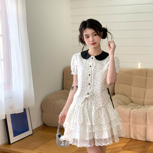 东京岁时记jk娃娃领波点衬衫女夏