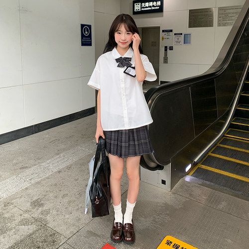 夏季套装宽松短袖白衬衫百褶裙