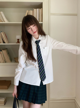 东京岁时记jk学院风白色长袖衬衫纯色口袋刺绣上衣女秋基础款衬衣