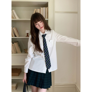 东京岁时记jk学院风白色长袖衬衫纯色口袋刺绣上衣女秋基础款衬衣