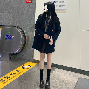 东京岁时记JK夹棉校供大衣秋冬日系藏青色毛呢大衣外套女信岚大学