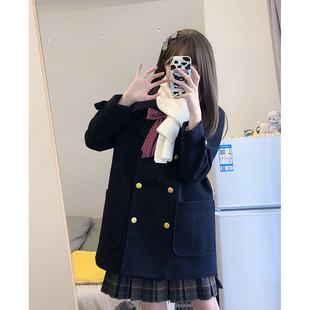 东京岁时记原创JK保暖秋冬日系学院风夹棉毛呢大衣外套女信岚大学