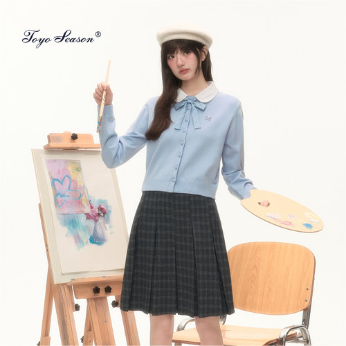 东京岁时记jk蓝色毛衣针织开衫女