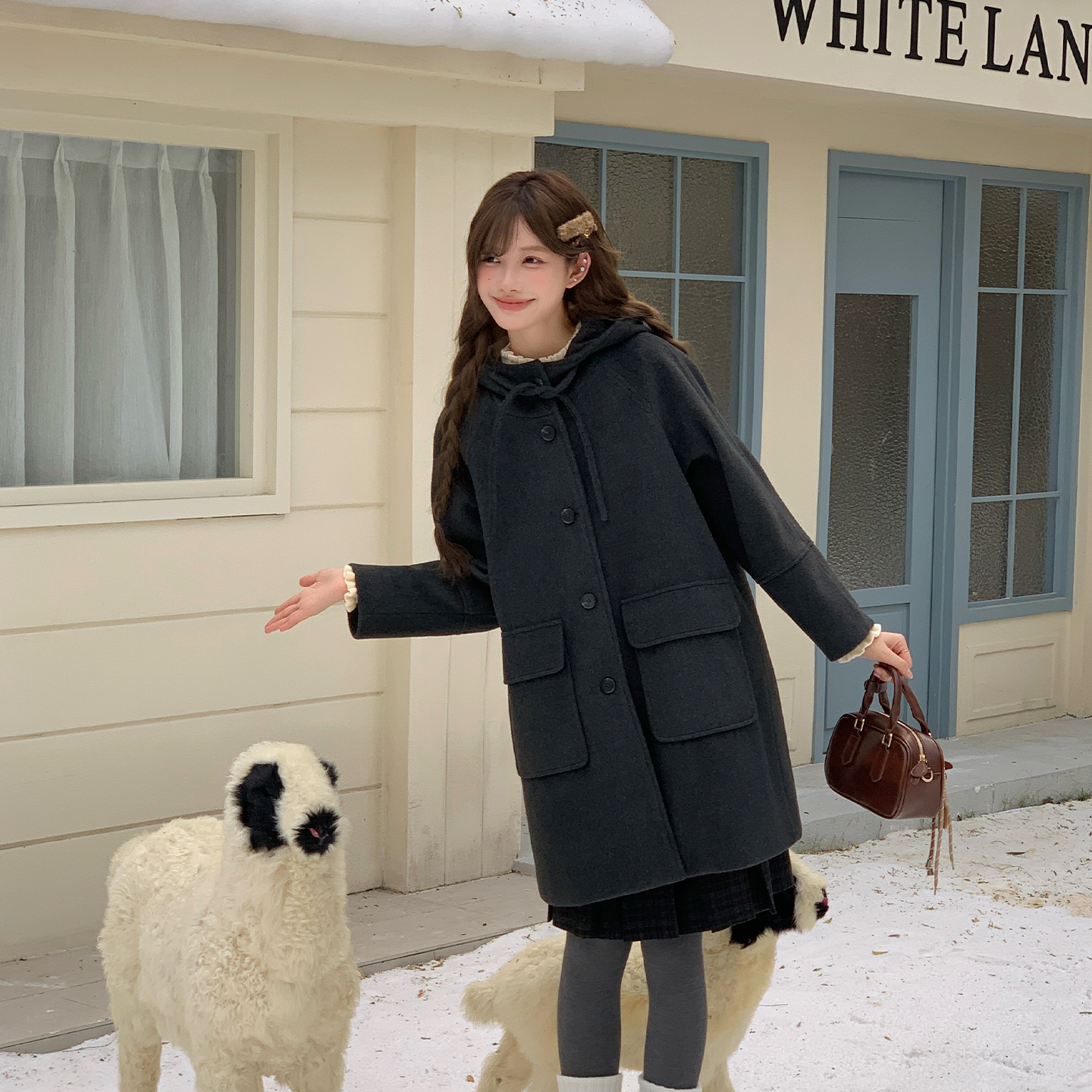 灰色毛呢外套学院风大衣