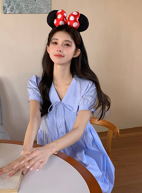 东京岁时记JK原创蓝色条纹连衣裙日系学院风约会穿搭夏裙子连衣裙