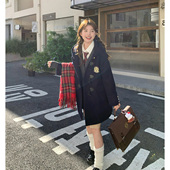 东京岁时记jk大衣绀色冬季 中长款 毛呢外套连帽牛角扣大衣莱克学院