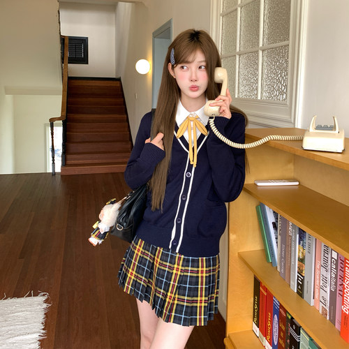 东京岁时记藏青色学院风针织开衫