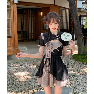 东京岁时记jk初夏裙子女夏黑色女流行甜美可爱新中式 连衣裙山水涧