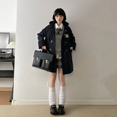 东京岁时记jk毛呢外套学院风女小个子冬季 绀色牛角扣大衣莱克学院
