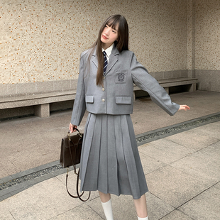 东京岁时记jk西装 灰色西服外套百褶裙JK制服两件套 学院风套装 秋季