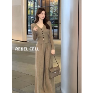 REBEL CELL淑女气质显瘦针织衫套装春装新款时髦炸街阔腿裤两件套