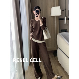 套装 轻奢假两件针织衫 秋季 新款 两件套 REBEL 休闲阔腿裤 CELL法式