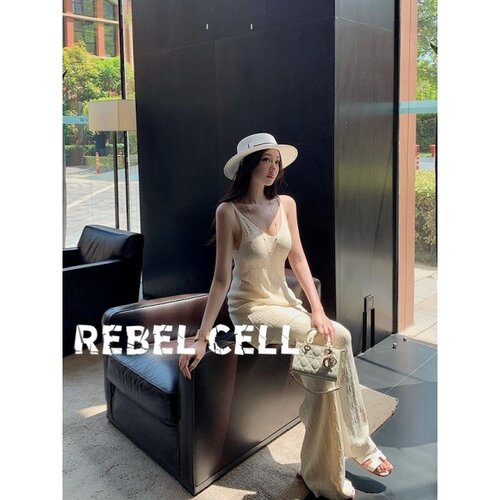 REBEL CELL松弛感镂空针织吊带长裤套装新款休闲提花阔腿裤两件套
