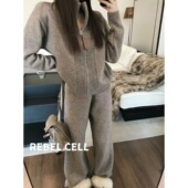 秋冬阔腿裤 REBEL CELLL软糯气质高级感拉链高领毛衣套装 两件套女