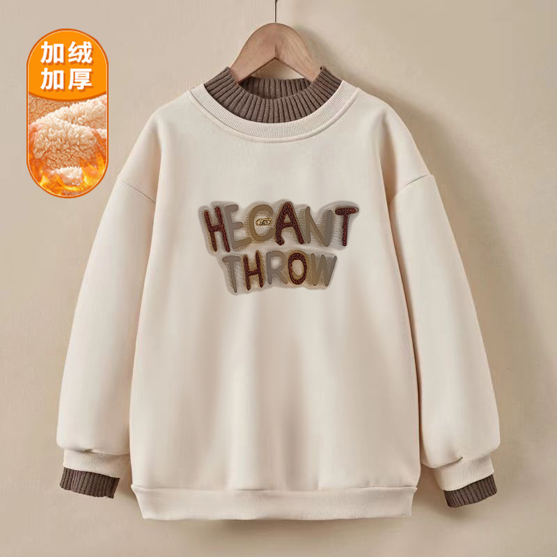 女童加绒卫衣秋冬装2025新款儿童洋气假两件大童加厚保暖上衣外套