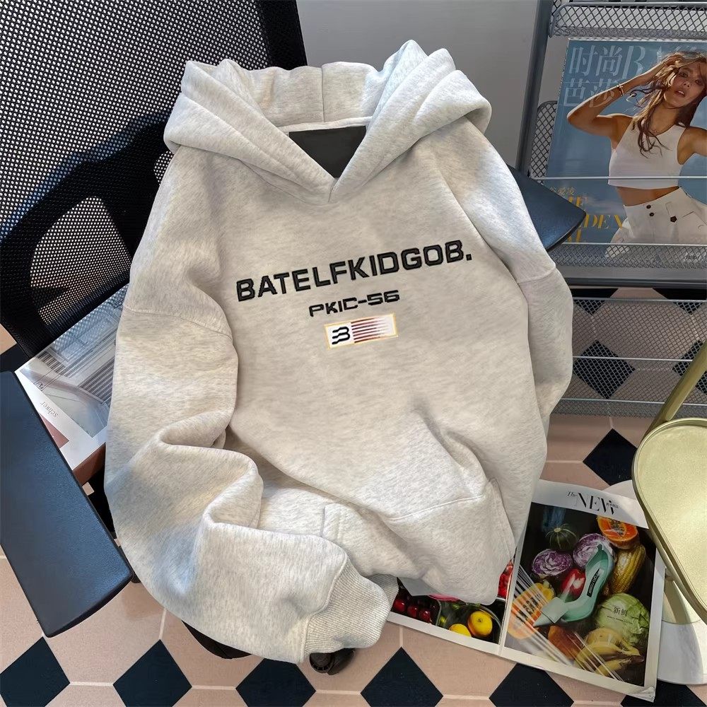 春秋款男女童字母连帽卫衣宽松大童oversize加绒美式上衣外套学生