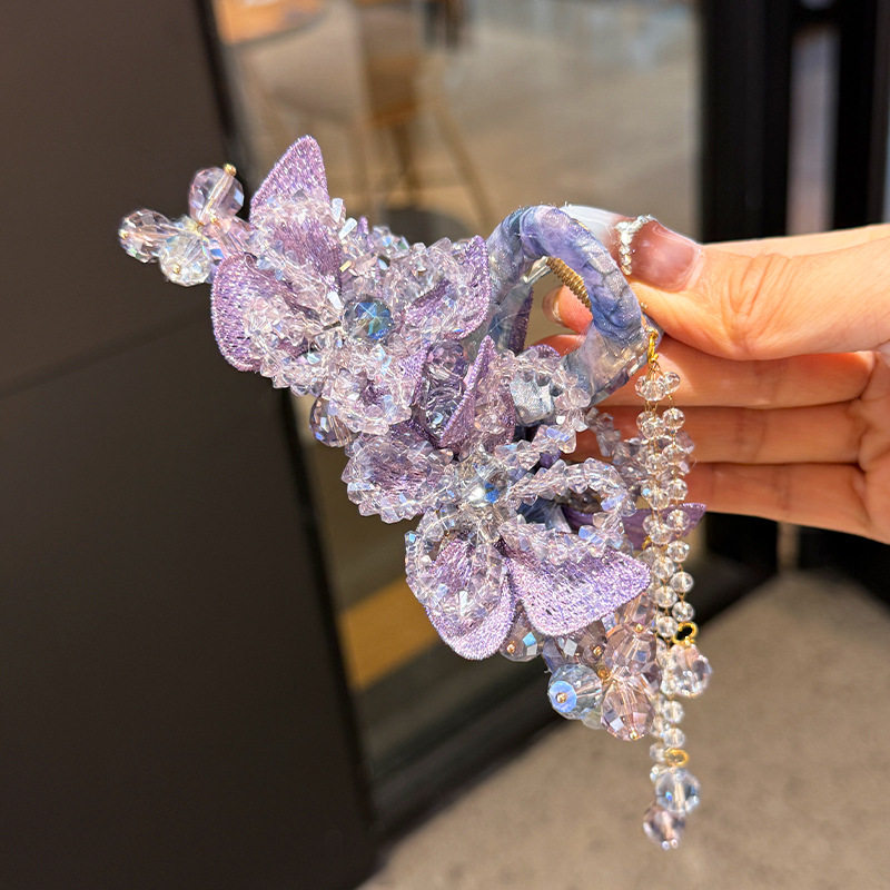 高级感蝴蝶水晶流苏抓夹2025新款后脑盘发鲨鱼夹中号气质优雅头饰,饰品/流行首饰/时尚饰品新,民族风发饰,淘宝优惠券,粉丝福利购,淘宝优惠卷