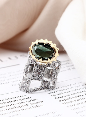 欧美鬼才设计师复古戒指 时尚食指戒气质镶钻几何食指戒