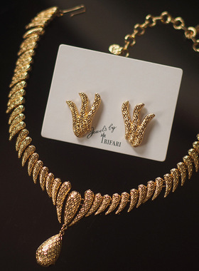 法式复古流苏耳环Trifari翠法丽monet莫奈中古vintage耳夹项链