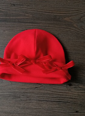 0-12月婴儿新年红色帽子冬保暖可爱女宝宝纯棉胎帽新生儿卤门帽