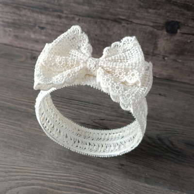 米色薄款发带婴儿春夏蕾丝蝴蝶结新生女宝宝公主洋气囟门头带头饰