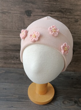 藕粉帽子婴儿帽子秋冬保暖女婴幼儿纯棉女初生宝宝冬季新生儿胎帽