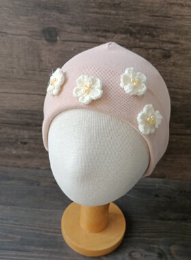 藕粉帽子婴儿帽子秋冬保暖女婴幼儿纯棉女初生宝宝冬季新生儿胎帽