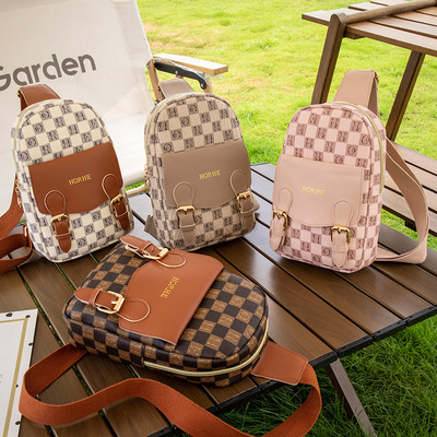 新款格子印花包2023handbag women学生旅行包百搭单肩包潮流胸包