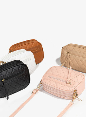 三拉链菱格相机包时尚大容量新款ladies bags 侧边拉链休闲斜挎包