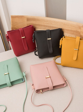 Women's bag女包2019新款搭扣拉链水桶包时尚斜挎手机包礼品小包