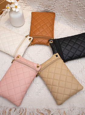 2023新款包包女ladies bags 时尚简约菱格绣花链条斜跨手机包