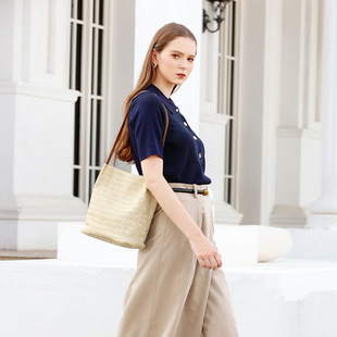 包包女2023新潮款women handbags时尚简约草编编织水桶包