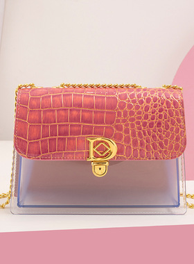 2023新款ladies bags时尚潮流石头纹锁扣链条斜跨小方包外贸